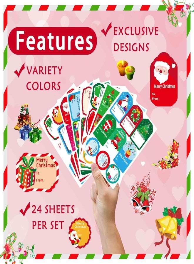 OTAITY 216 PCS Christmas Gift Tags, Christmas Stickers Labels Self Adhesive Gift Stickers with Santa Snowmen Xmas Tree Reindeer Bells for Gift Bags and Wrapped Presents - Image 4